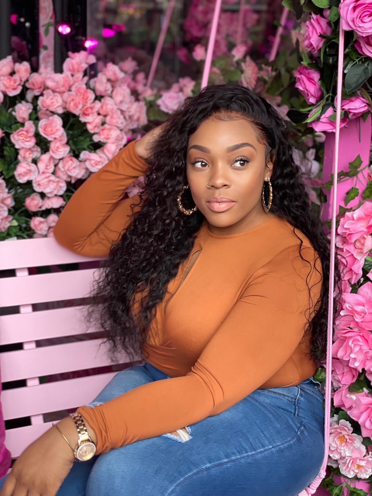 long curly lace front wig