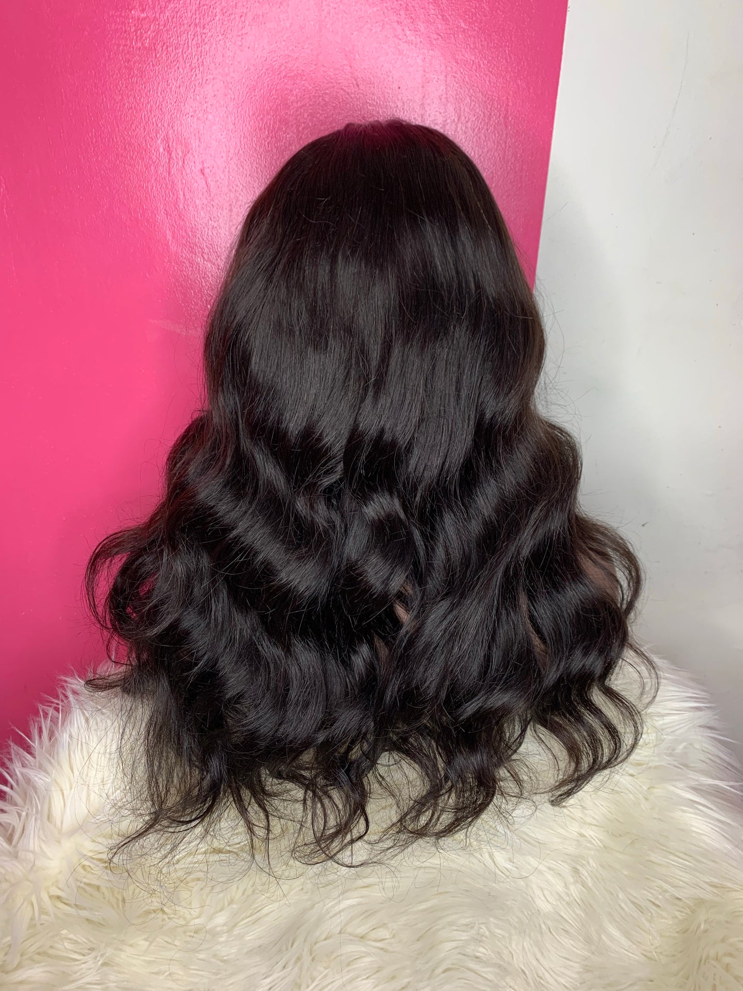 back of black wavy wig
