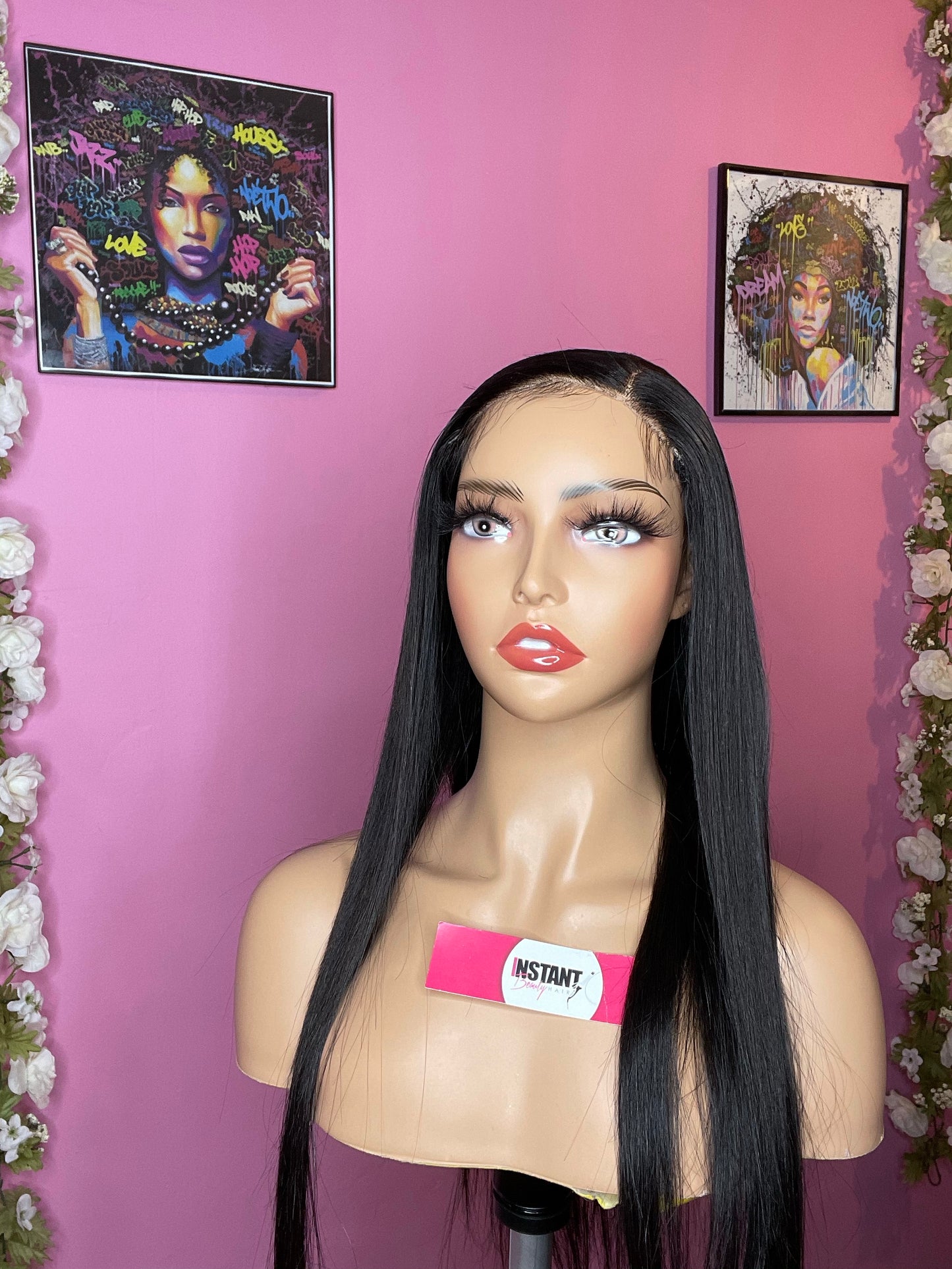 long straight black wig