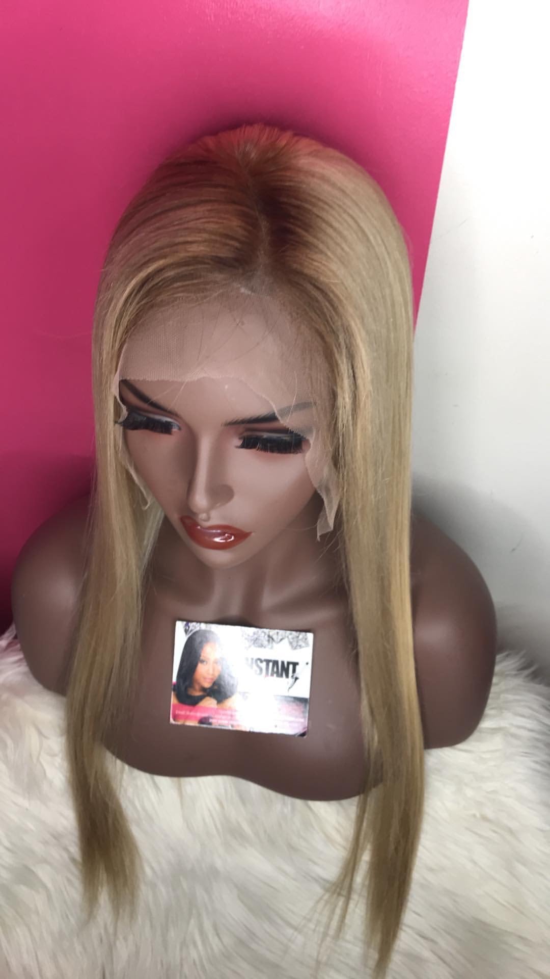“Lisa” Unit: 20” Front Lace Wig w/ Deep Brown Rooting - Instant Beauty Hair