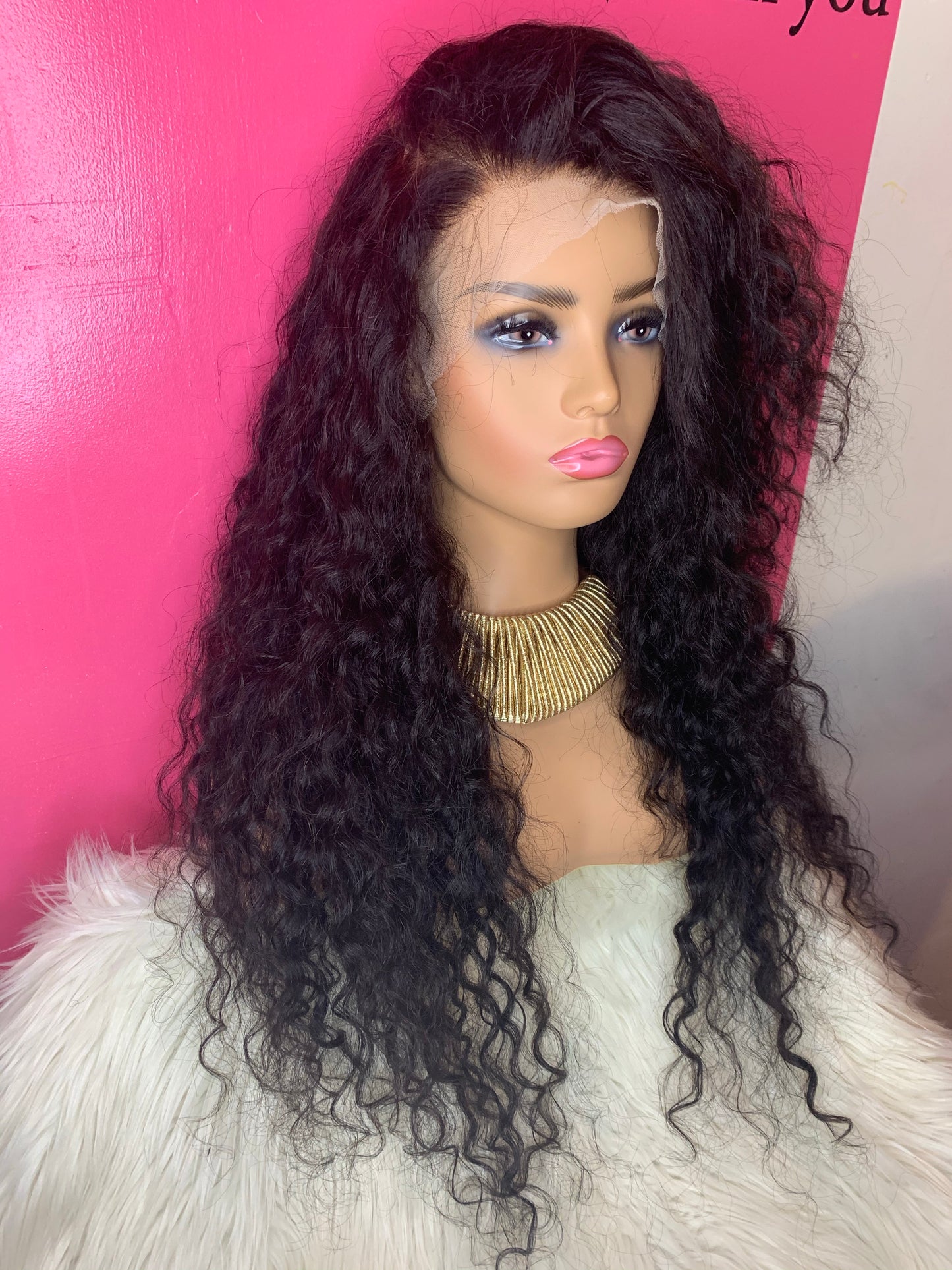 black long curly hair wig