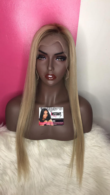 “Lisa” Unit: 20” Front Lace Wig w/ Deep Brown Rooting - Instant Beauty Hair