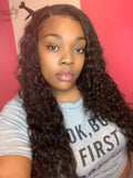 long curly wig with side part