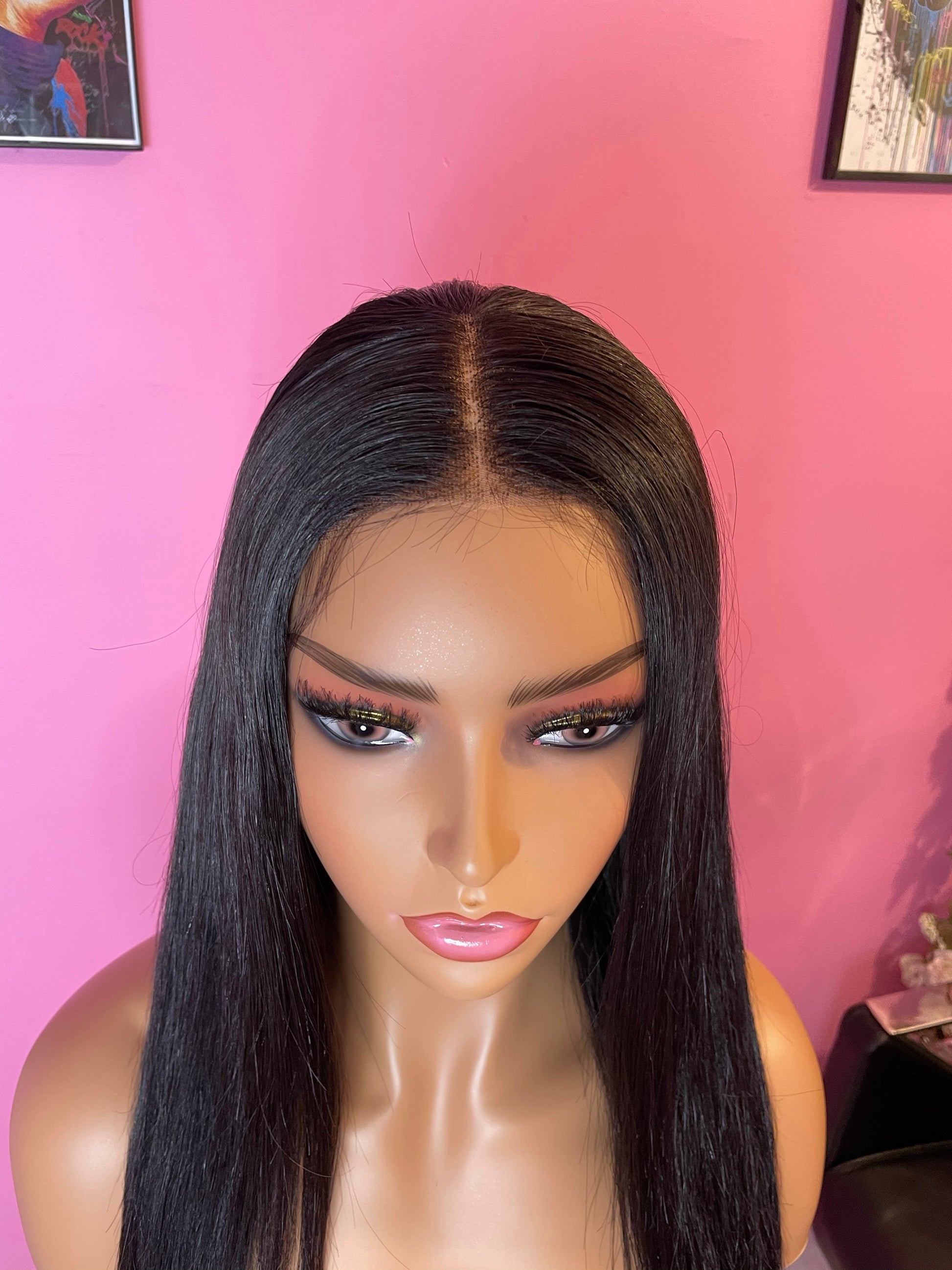 glue less middle part lace closure wig with baby hair