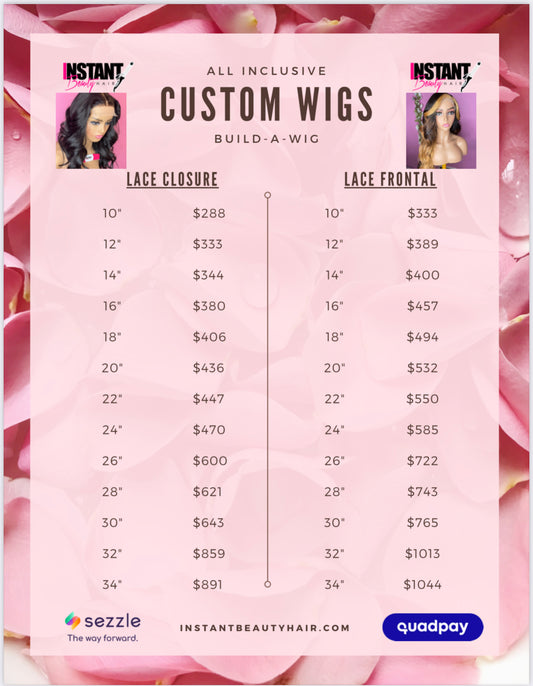 custom lace wig price list